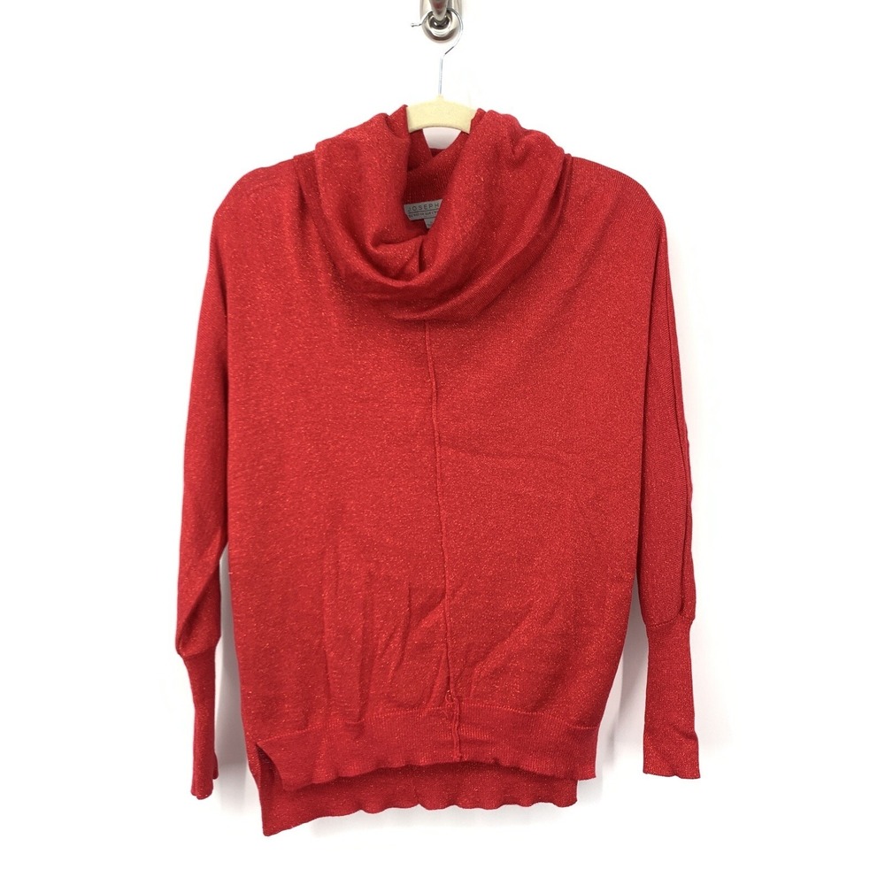 Joesph A Women Small Sweater Red Silver Metallic Shimmer Cowl Neck Knit Pullover
